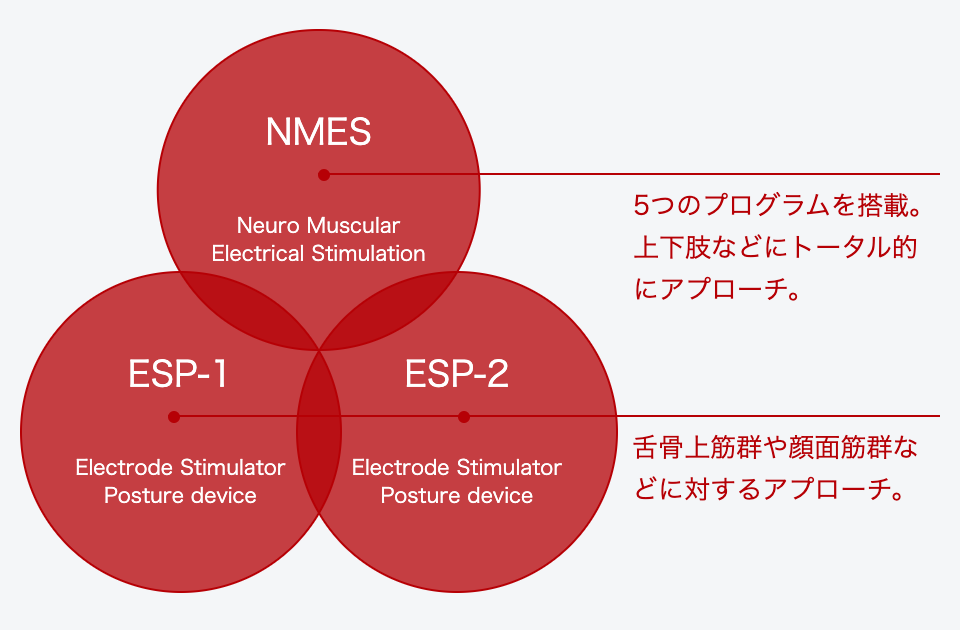 3つの治療モードNEMS、ESP-1、ESP-2の説明図